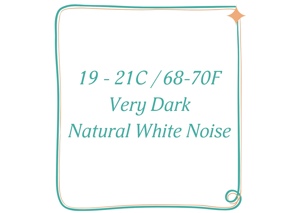 habits - a text box that is turquoise and peach and says
19-21C/68-70F
Very Dark
Natural White noise